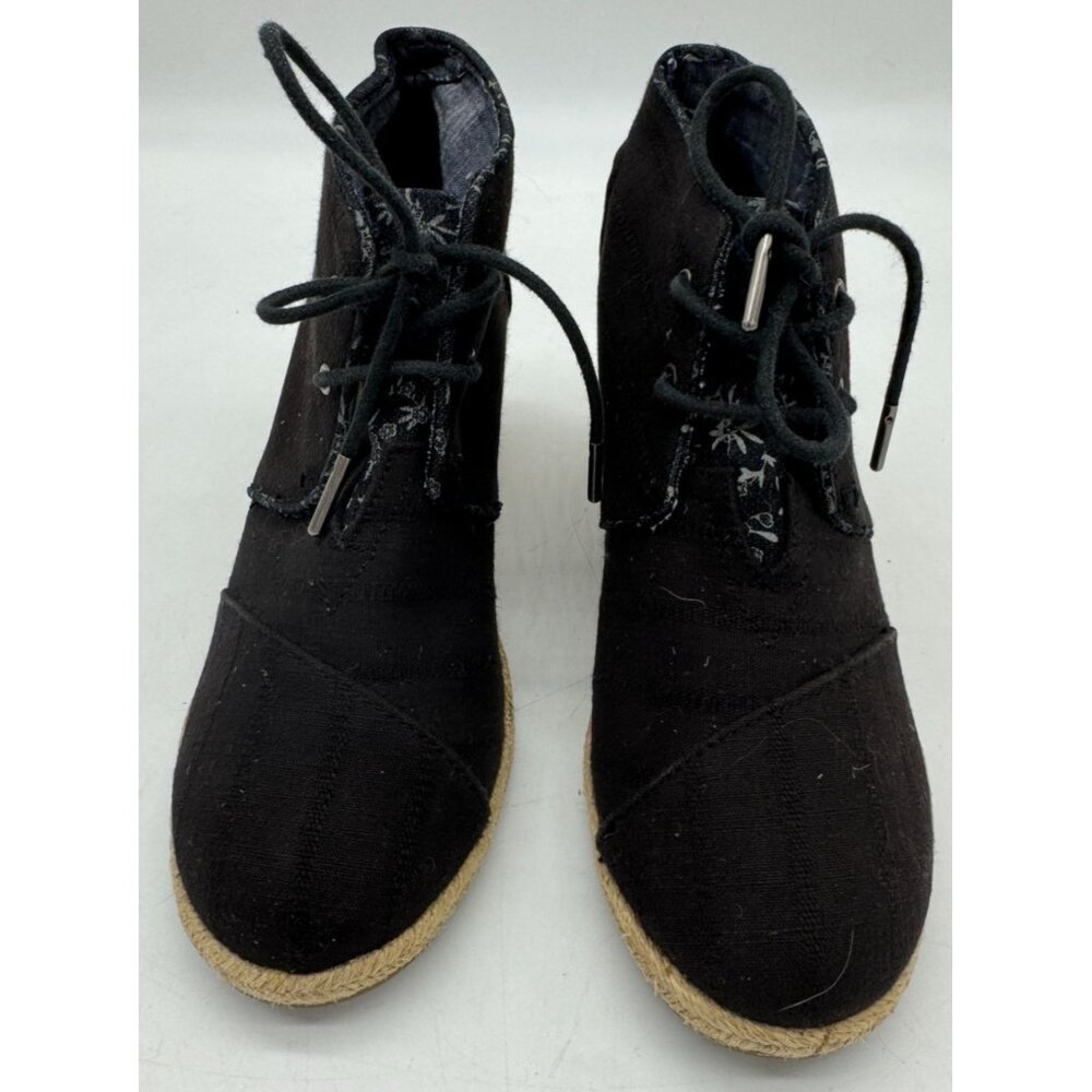 Toms Women's Rope Desert Wedge Bootie Canvas Lace Up Size 7.5 Black Casual